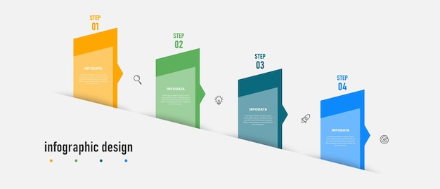 Инфографический дизайн этикетки элегантный профессиональный шаблон с 4 шагами Premium векторы