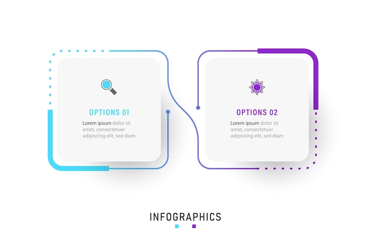 Infographic label design template with icons and 2 options or steps