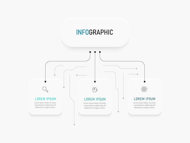 Modello di progettazione di etichette infografiche con icone e 3 opzioni o passaggi.