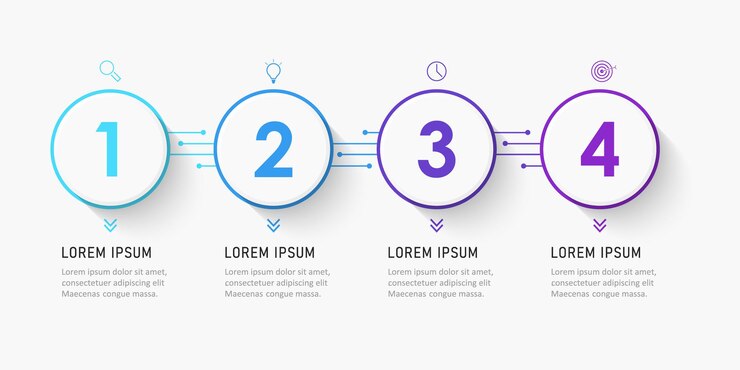 아이콘 및 4 가지 옵션 또는 단계가있는 Infographic 라벨 디자인 템플릿