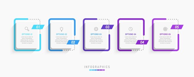 Infographic label design template with icons and 5 options or steps.