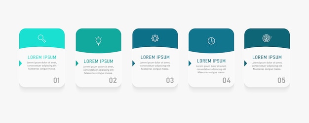 Infographic label design template with icons and 5 options or steps.