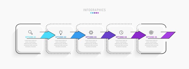 아이콘 및 5 가지 옵션 또는 단계가있는 Infographic 라벨 디자인 템플릿.