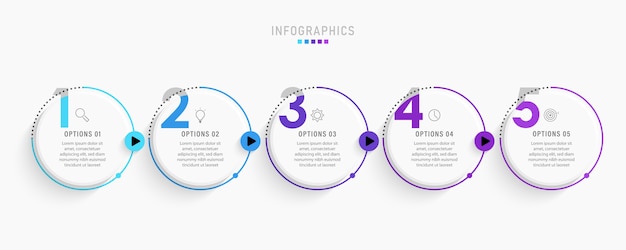 아이콘 및 5 가지 옵션 또는 단계가있는 Infographic 라벨 디자인 템플릿.