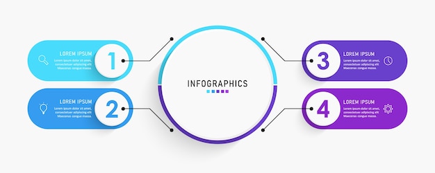 Infographic labelsjabloon met pictogrammen en opties of stappen.