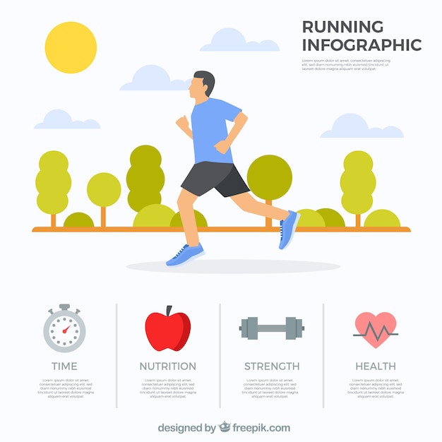 Vector infographic of man running through the park