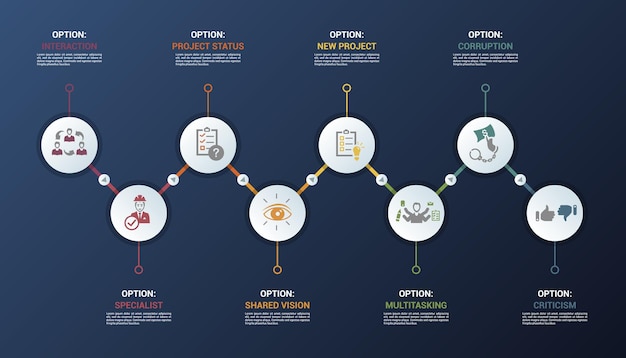 Infographic management template icons in different colors