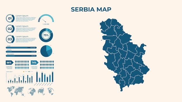 Infographic Map of Serbia Vector Map of a global map in the form of regions of Serbia