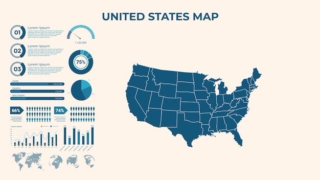 infographic map of united states vector map of a global map in the form of regions