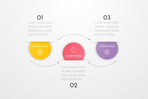 Infographic met 3 cirkelopties, onderdelen, stappen, tijdlijnen of processen.