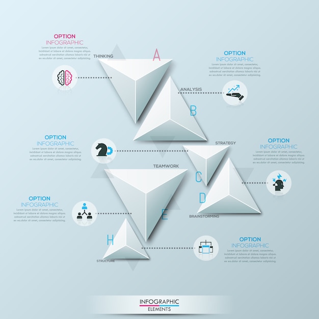 Infographic met 6 afzonderlijke driehoekige witboekelementen