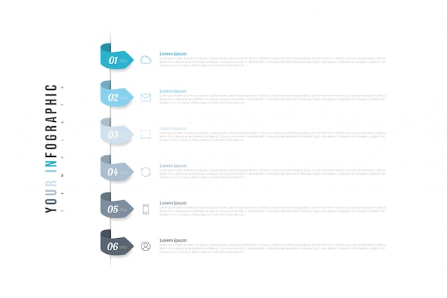 Infographic met 6 opties, stappen of processen.