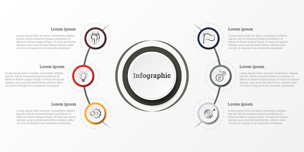 Infographic met een gedetailleerd verslag van het bedrijf, onderverdeeld in 6 onderwerpen