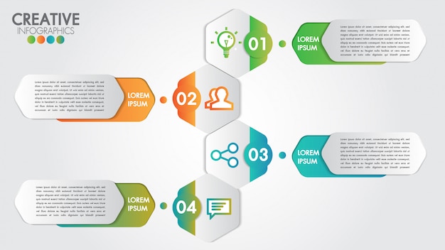 Modello di vettore di progettazione moderna di infographic per affari con 4 passaggi o opzioni