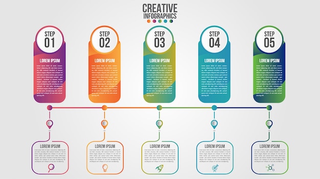 Infographic moderne tijdlijn ontwerpsjabloon voor zaken met 5 stappen of opties