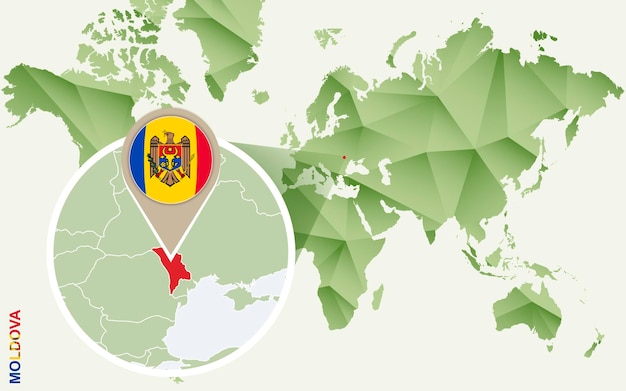 Infographic for Moldova detailed map of Moldova with flag