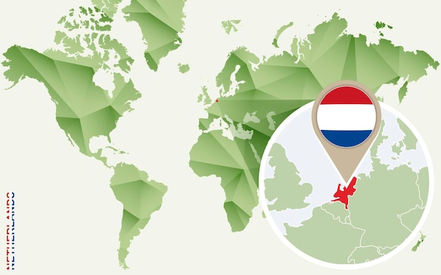 Infographic for Netherlands detailed map of Netherlands with flag