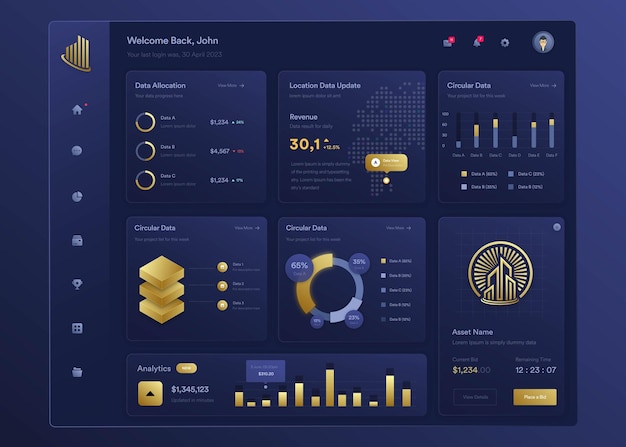 Vector infographic nft dashboard uiux design with graphs charts and diagram