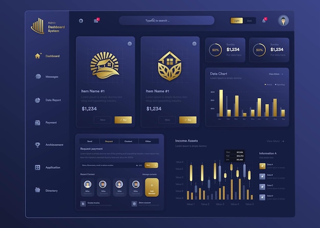 Infographic NFT dashboard UIUX design with graphs charts and diagram