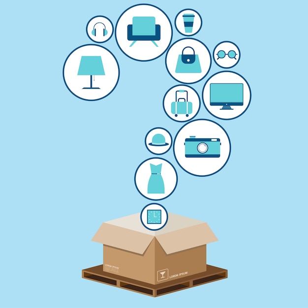 Infographic online shopping concept in box.