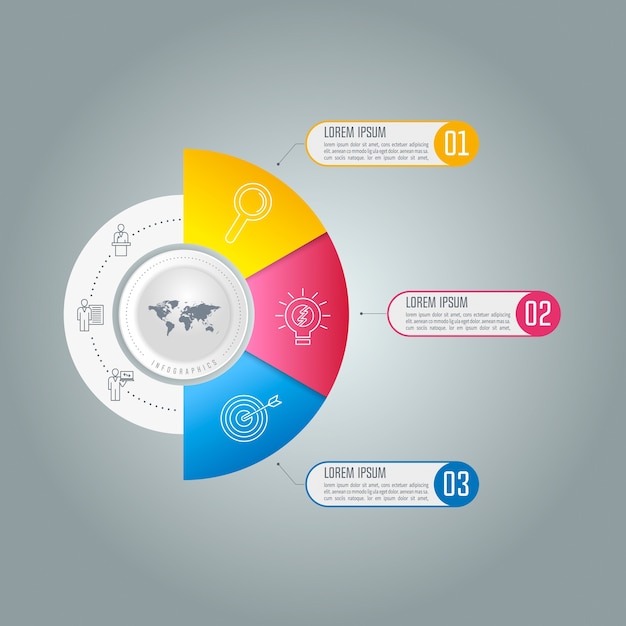 Infographic ontwerp bedrijfsconcept met 3 opties.