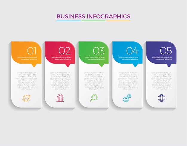 Infographic ontwerp en marketing pictogrammen. bedrijfsconcept met 5 opties, stappen of processen.