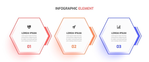 Infographic ontwerp presentatie business sjabloon met zeshoek label 3 nummer en pictogram