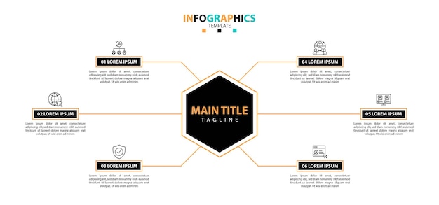 Vector infographic ontwerp sjabloon timeline concept met 6 stappen pijl knop grafiek diagram punt