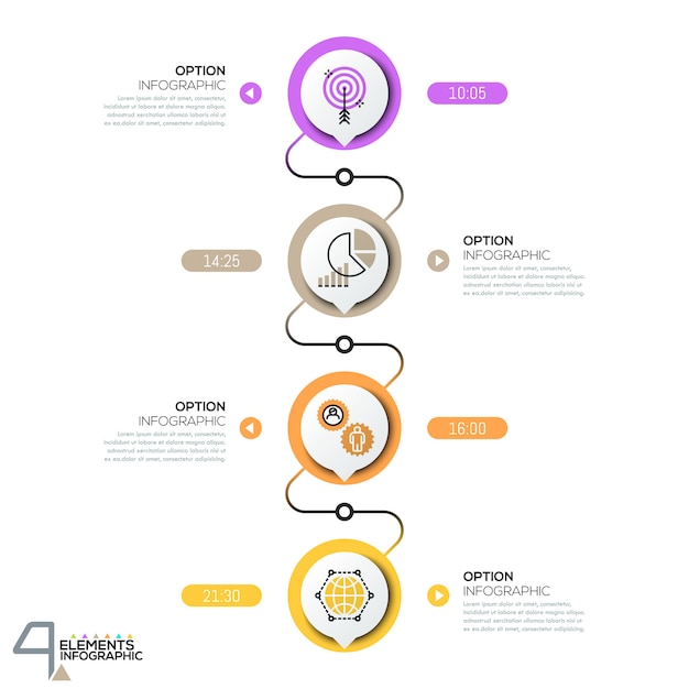 Infographic ontwerpsjabloon, diagram met cirkelvormige elementen achtereenvolgens verbonden door lijnen