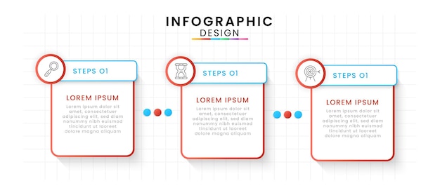 Infographic ontwerpsjabloon met pictogrammen en 3 opties of stappen