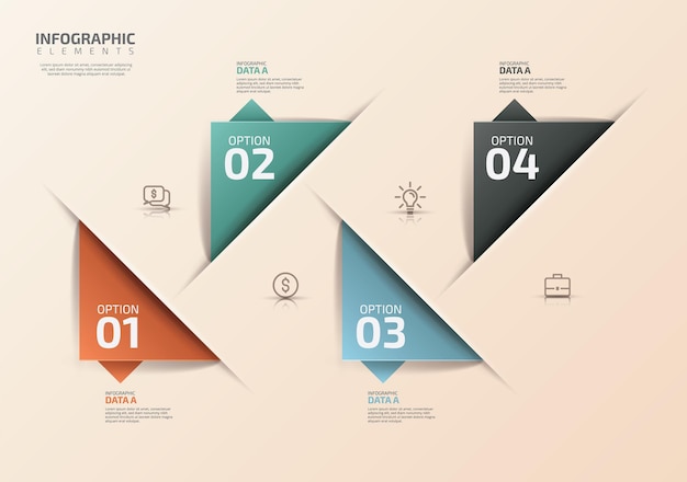 Infographic-ontwerpsjabloon met pictogrammen en 4 opties of stappen kunnen worden gebruikt voor procesdiagrammen enz.