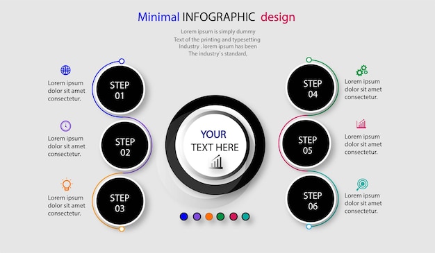 Infographic ontwerpsjabloon met pictogrammen en 6 "