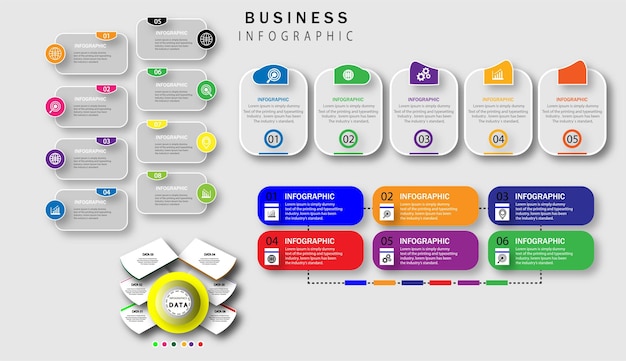 Infographic ontwerpsjabloon met pictogrammen en 6 "