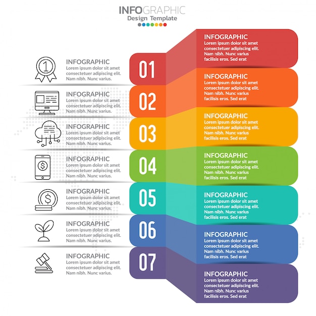 Infographic ontwerpsjabloon met pictogrammen en cijfers.