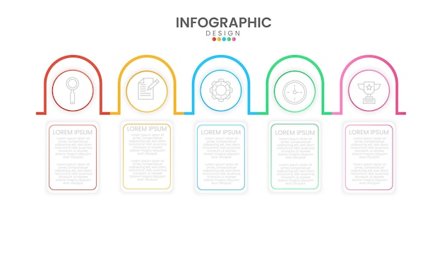 Infographic ontwerpsjabloon moderne tijdlijn digitale marketinggegevens op 5 stappenniveau