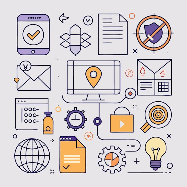 Infographic over bedrijfsstrategie met iconen die verschillende concepten vertegenwoordigen