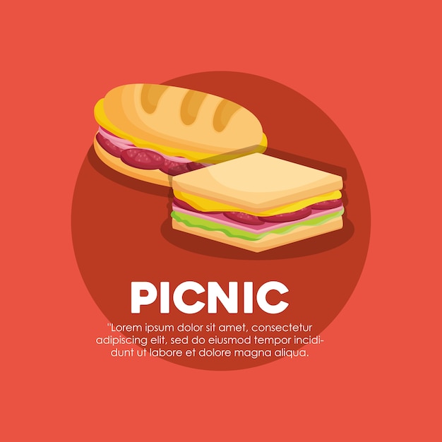 Infografica del concetto di cibo pic-nic con l'icona di panini