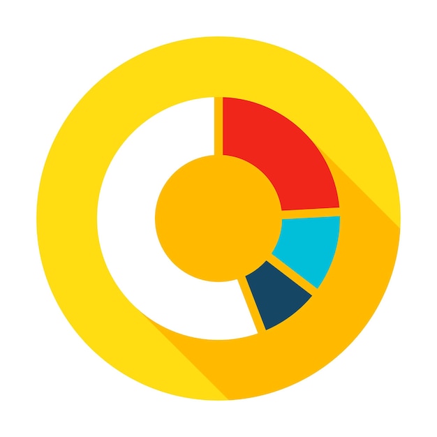 Icona della torta infografica. elemento del cerchio di stile piano dell'illustrazione di vettore con ombra lunga. analisi dei dati.
