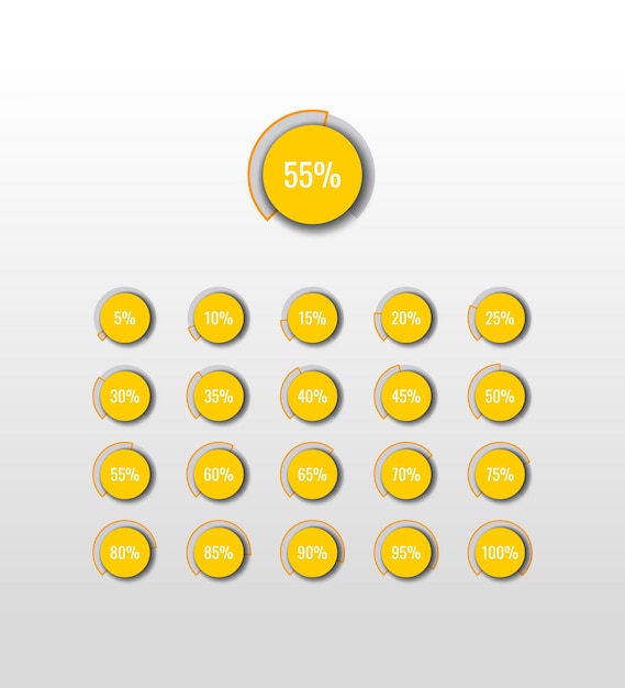 Vector infographic piechart template with eight yellow round elements on a white background