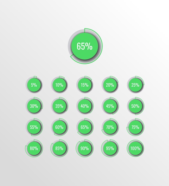 Vector infographic piechart template with five green round elements on a white background