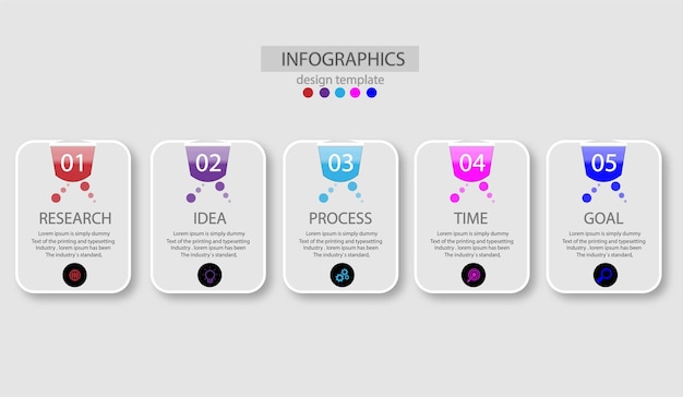 Infographic pijlontwerp met 5 opties of stappen.