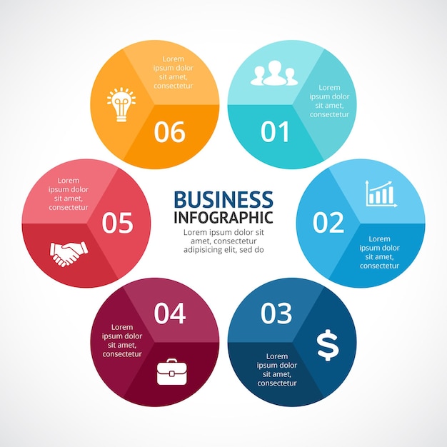 Infographic Presentatiesjabloon Cirkeldiagramdiagram 6 stappen