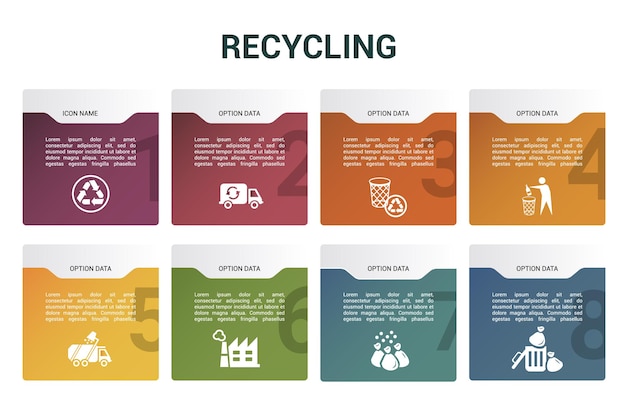 Infographic recycling template icons in different colors