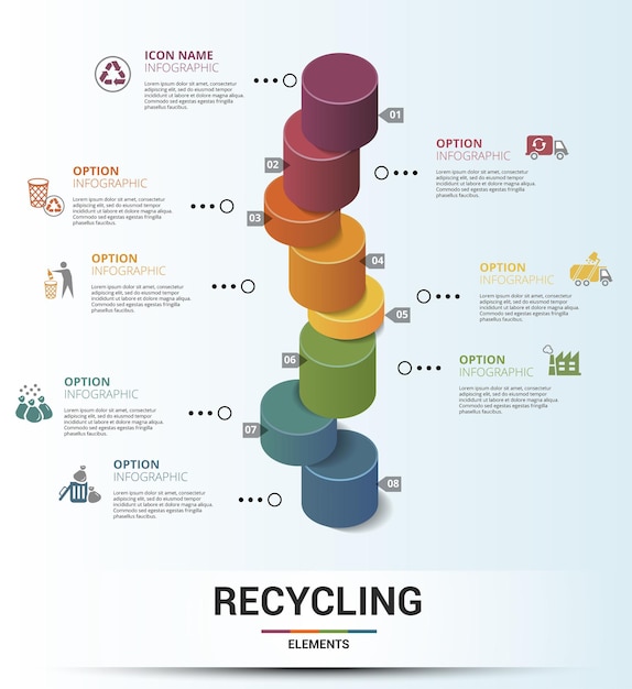 Infographic recycling template icons in different colors