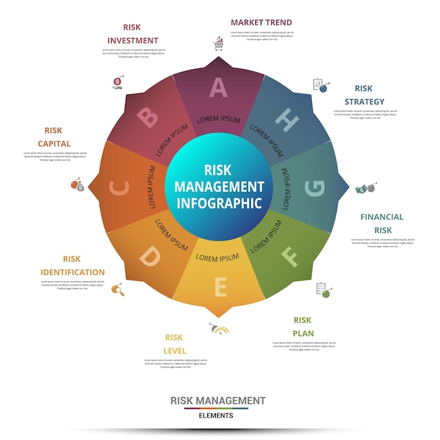 Vector infographic risk management template icons in different