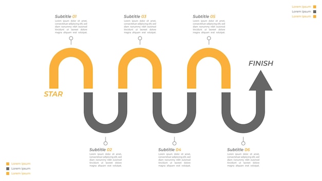 Infographic roadmap ontwerp sjabloon Zakelijke tijdlijn van 6 belangrijke zakelijke presentatie