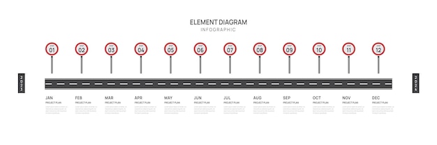 Infographic Roadmap template for business 12 Months modern Timeline element diagram calendar 4 quarter steps milestone presentation vector infographic