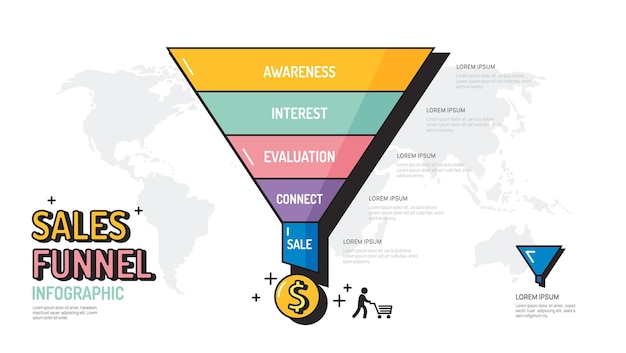벡터 비즈니스 라인  ⁇ 터 인포그래픽을 위한 세일즈  ⁇ 널 다이어그램 템플릿