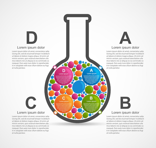 Infographic on science and medicine in the form of test tubes. Design elements.