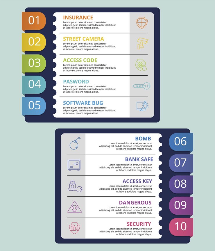Vector infographic security template icons in different colors
